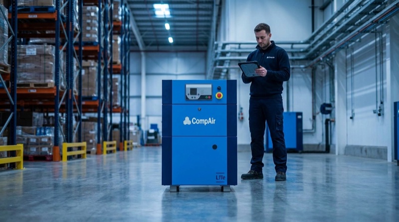Airmech engineer with a CompAir compressor at a Costco warehouse