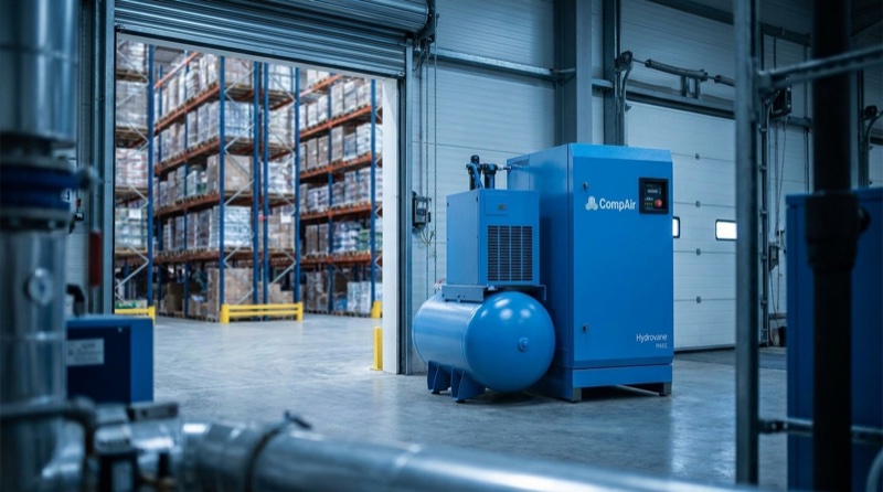 CompAir compressor and air receiver in a DPD warehouse hub