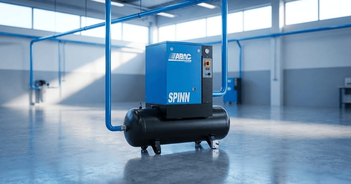 Variable speed screw air compressor installed in an automotive workshop